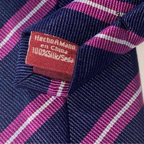 Original Penguin 100% Silk Navy & Purple Stripe Skinny Neck Tie - Picture 4 of 7